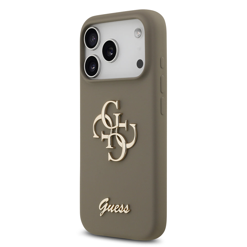 Apple iPhone 17 Pro Kılıf Guess Orjinal Lisanslı Grained Yazı Logolu Kapak Kahverengi