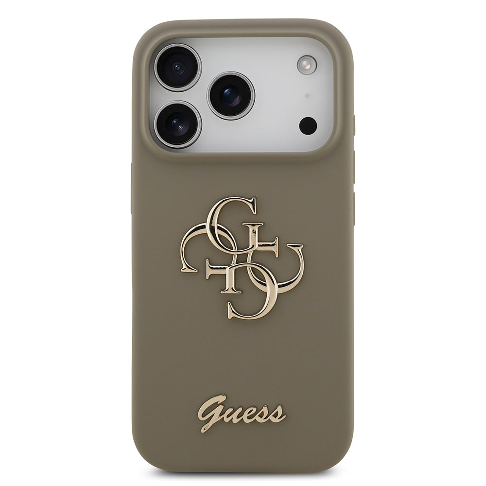 Apple iPhone 17 Pro Kılıf Guess Orjinal Lisanslı Grained Yazı Logolu Kapak Kahverengi