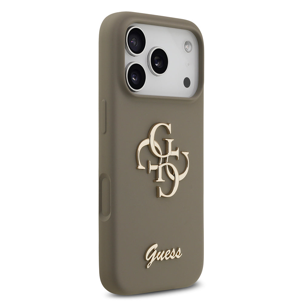 Apple iPhone 17 Pro Kılıf Guess Orjinal Lisanslı Grained Yazı Logolu Kapak Kahverengi