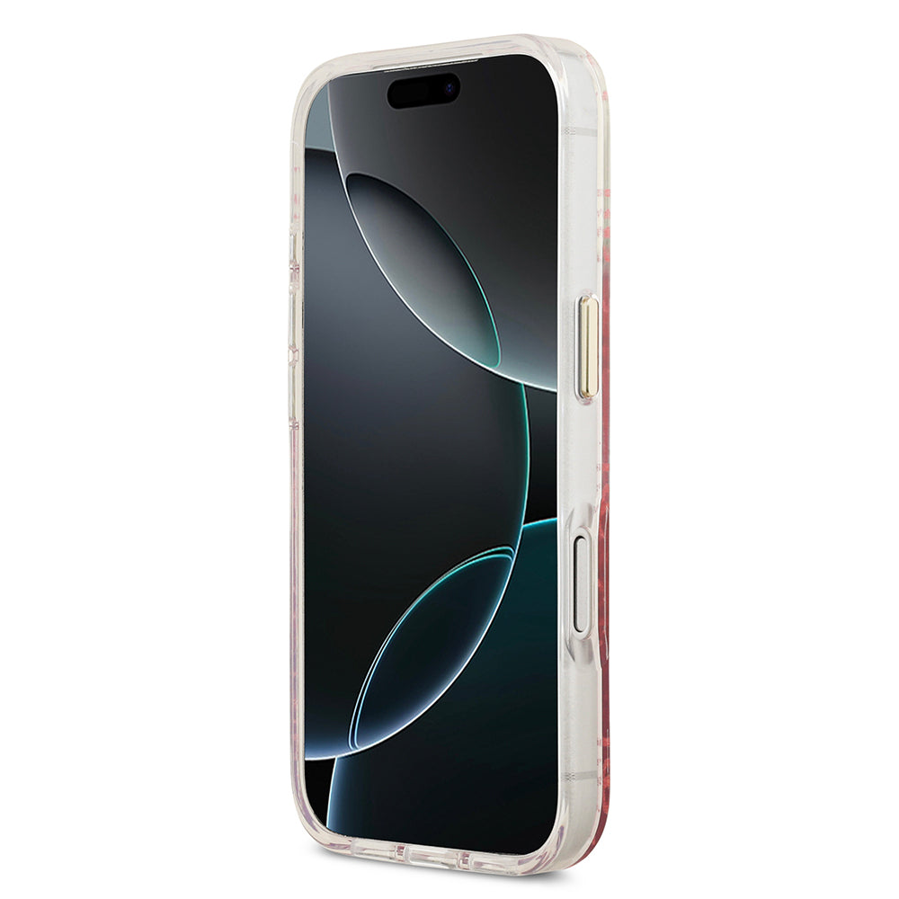 Apple iPhone 17 Pro Kılıf Guess Orjinal Lisanslı M-safe Şarj Özellikli 4G Desenli Simli Silikon Kapak Pembe