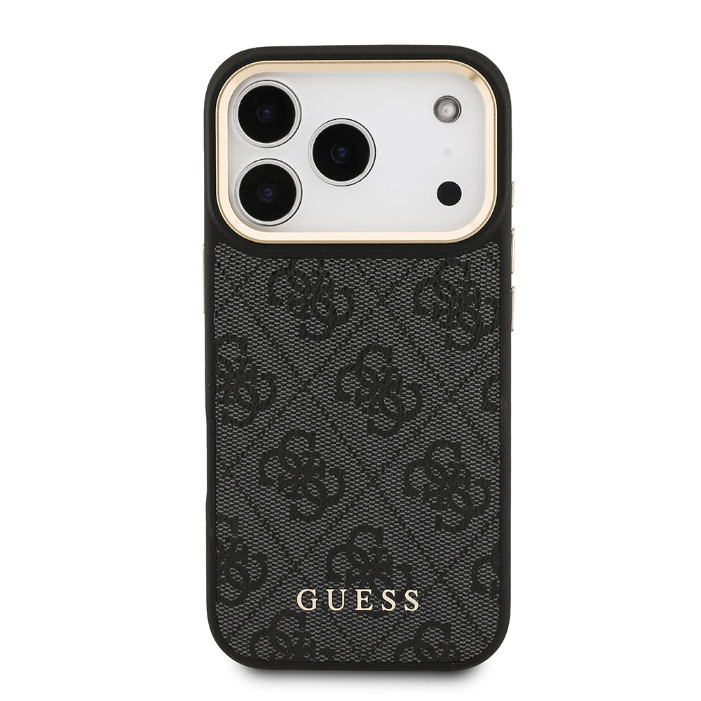 Apple iPhone 17 Pro Kılıf Guess Orjinal Lisanslı M-safe Şarj Özellikli 4G Metal Büyük Logolu Kartlıklı Kapak Siyah