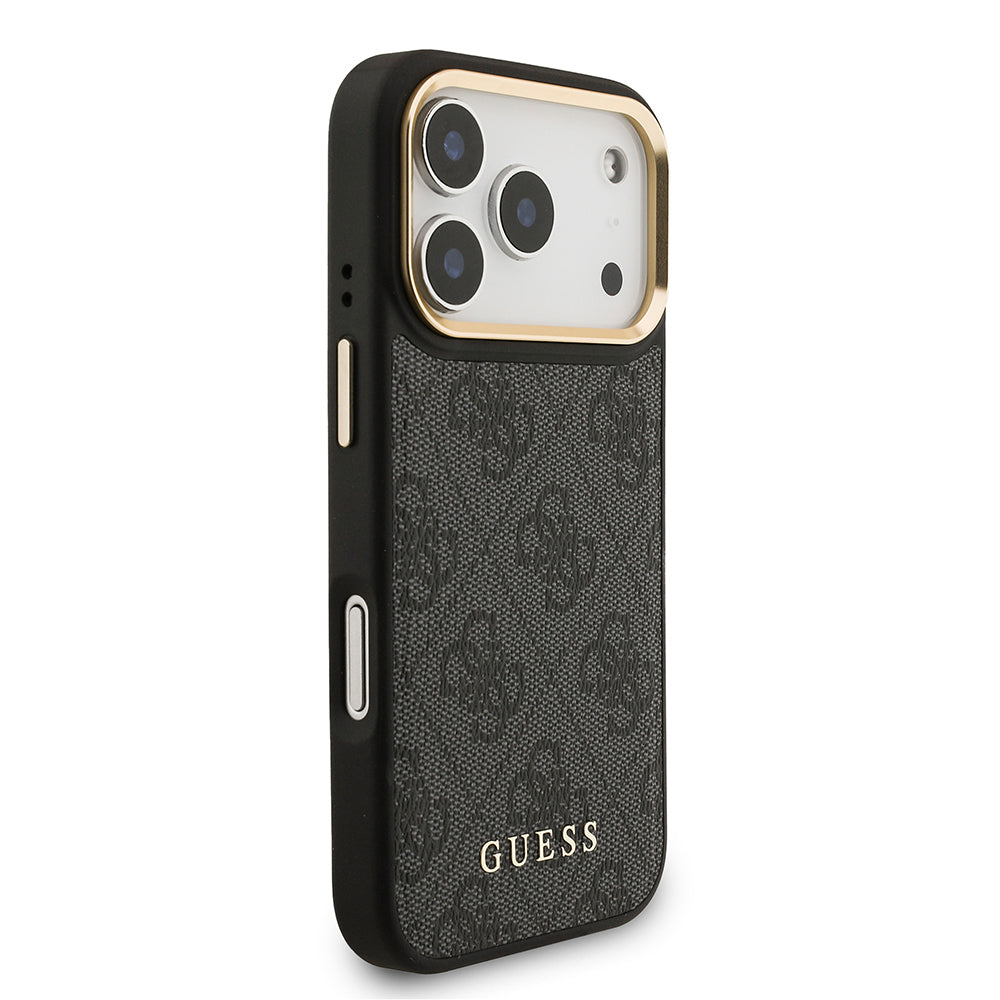 Apple iPhone 17 Pro Kılıf Guess Orjinal Lisanslı M-safe Şarj Özellikli 4G Metal Büyük Logolu Kartlıklı Kapak Siyah