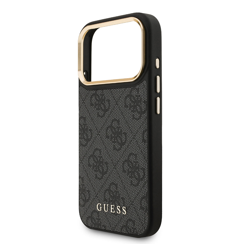 Apple iPhone 17 Pro Kılıf Guess Orjinal Lisanslı M-safe Şarj Özellikli 4G Metal Büyük Logolu Kartlıklı Kapak Siyah