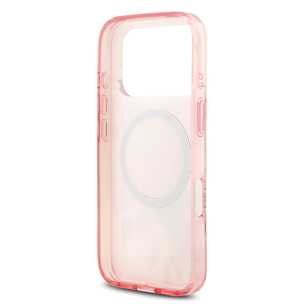 Apple iPhone 17 Pro Kılıf Guess Orjinal Lisanslı M-safe Şarj Özellikli Flower Tonal Circle Kapak Pembe