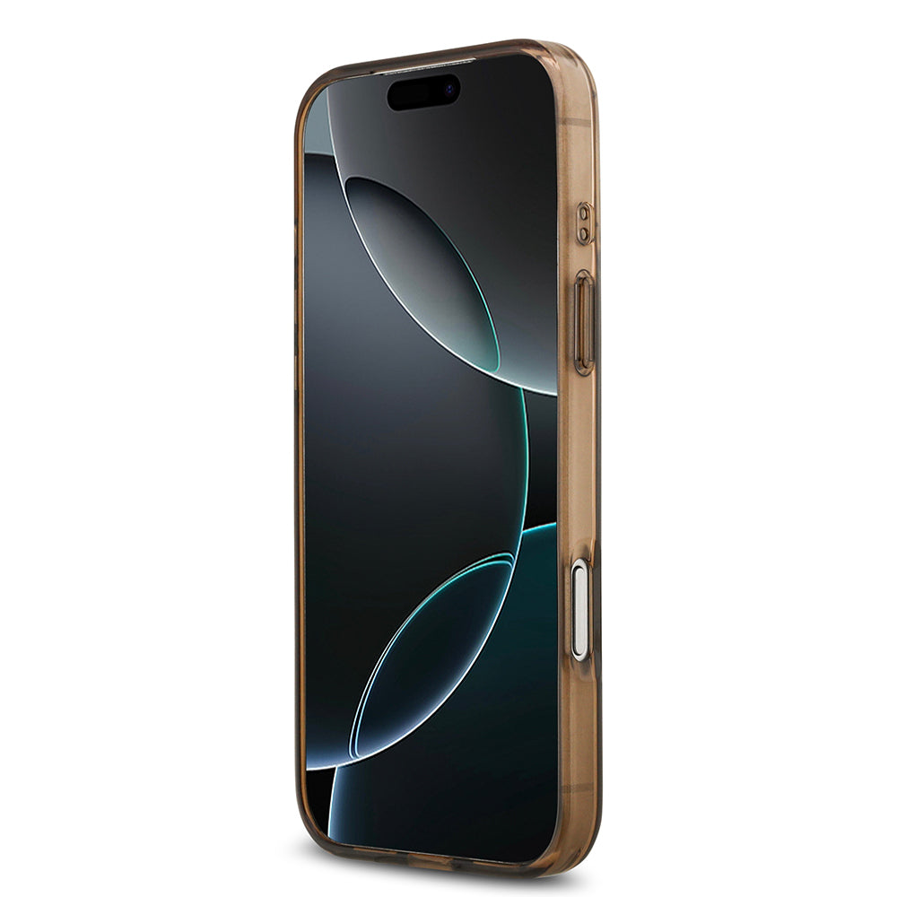 Apple iPhone 17 Pro Kılıf Guess Orjinal Lisanslı M-safe Şarj Özellikli IML Baskılı Klasik Logolu 4G Desenli Kapak Kahverengi