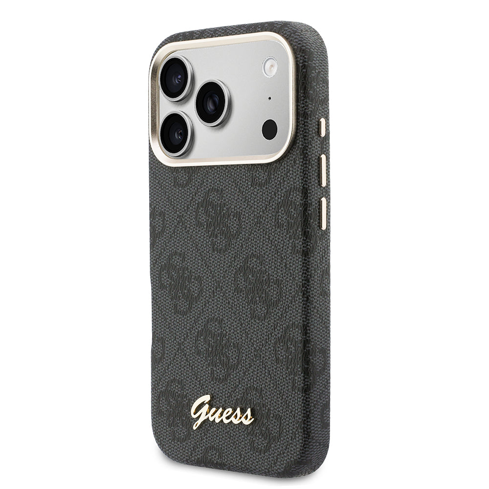 Apple iPhone 17 Pro Kılıf Guess Orjinal Lisanslı M-safe Şarj Özellikli Script Yazı Logolu 4G Desenli Kapak Siyah
