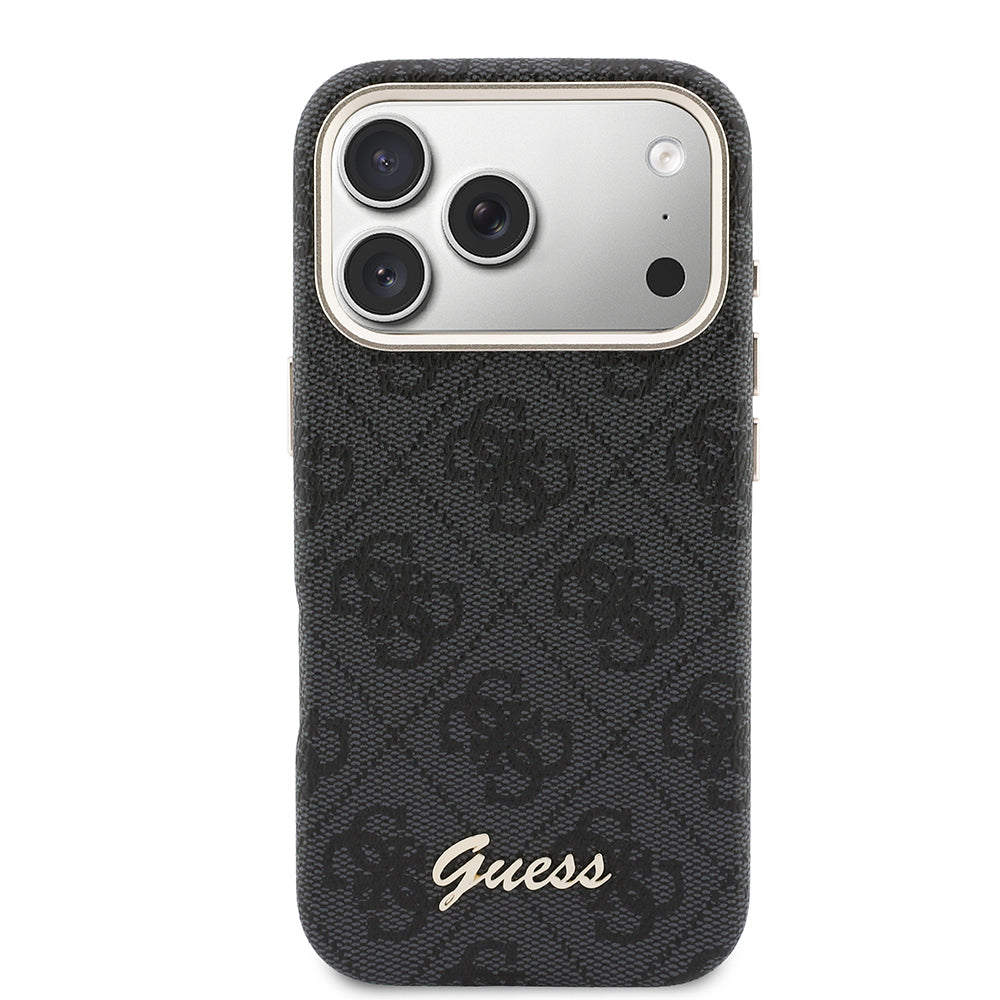 Apple iPhone 17 Pro Kılıf Guess Orjinal Lisanslı M-safe Şarj Özellikli Script Yazı Logolu 4G Desenli Kapak Siyah