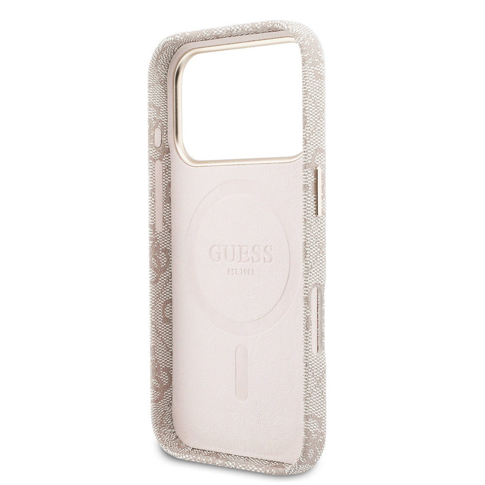 Apple iPhone 17 Pro Kılıf Guess Orjinal Lisanslı M-safe Şarj Özellikli Script Yazı Logolu 4G Desenli Kapak Pembe