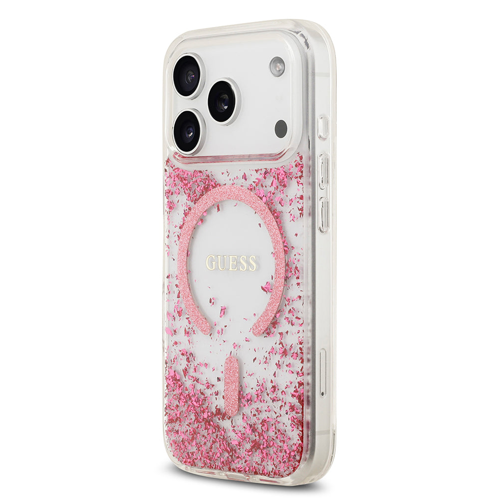 Apple iPhone 17 Pro Kılıf Guess Orjinal Lisanslı M-safe Şarj Özellikli Transparan Resin Bottom Kapak Pembe