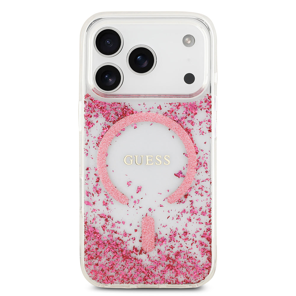 Apple iPhone 17 Pro Kılıf Guess Orjinal Lisanslı M-safe Şarj Özellikli Transparan Resin Bottom Kapak Pembe