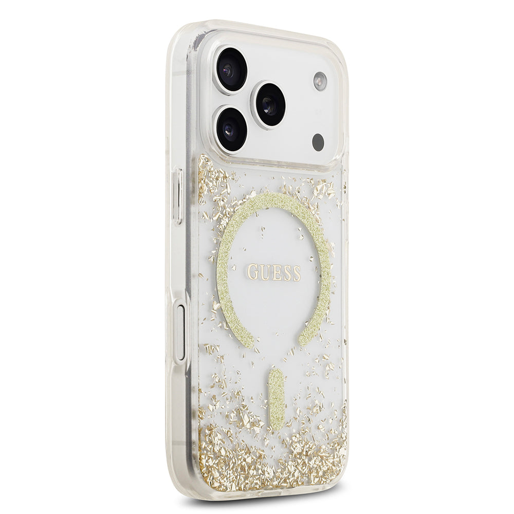 Apple iPhone 17 Pro Kılıf Guess Orjinal Lisanslı M-safe Şarj Özellikli Transparan Resin Bottom Kapak Gold