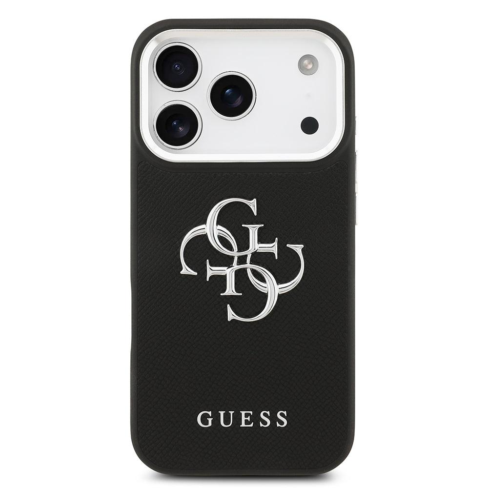 Apple iPhone 17 Pro Kılıf Guess Orjinal Lisanslı PU Deri 4G Büyük Metal Logo Dizaynlı Kapak Siyah