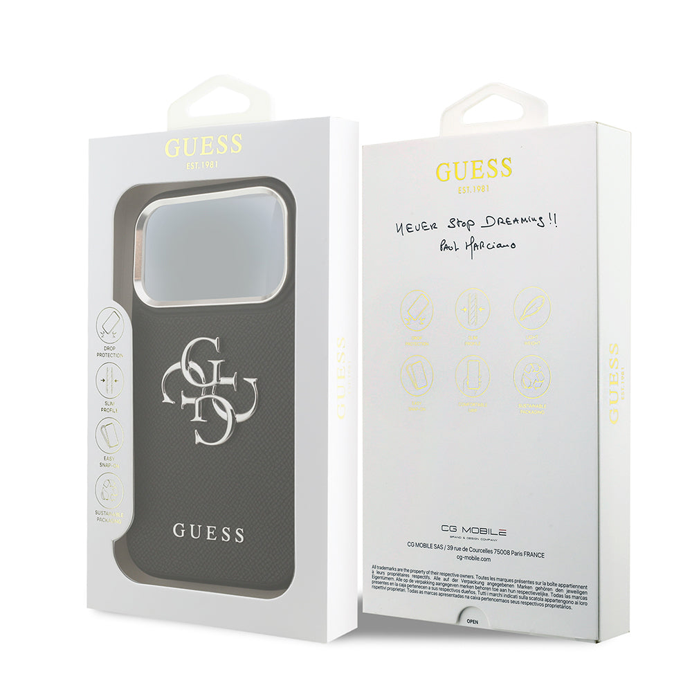 Apple iPhone 17 Pro Kılıf Guess Orjinal Lisanslı PU Deri 4G Büyük Metal Logo Dizaynlı Kapak Siyah