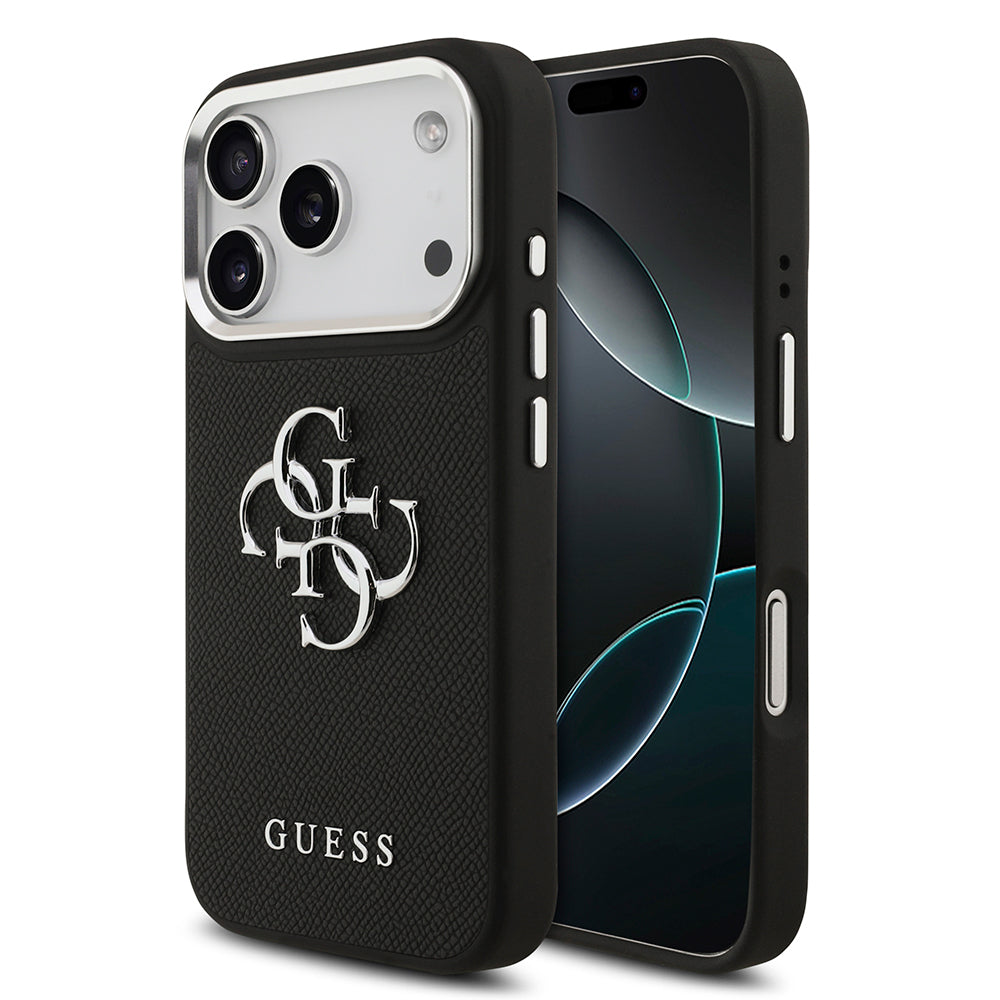 Apple iPhone 17 Pro Kılıf Guess Orjinal Lisanslı PU Deri 4G Büyük Metal Logo Dizaynlı Kapak Siyah