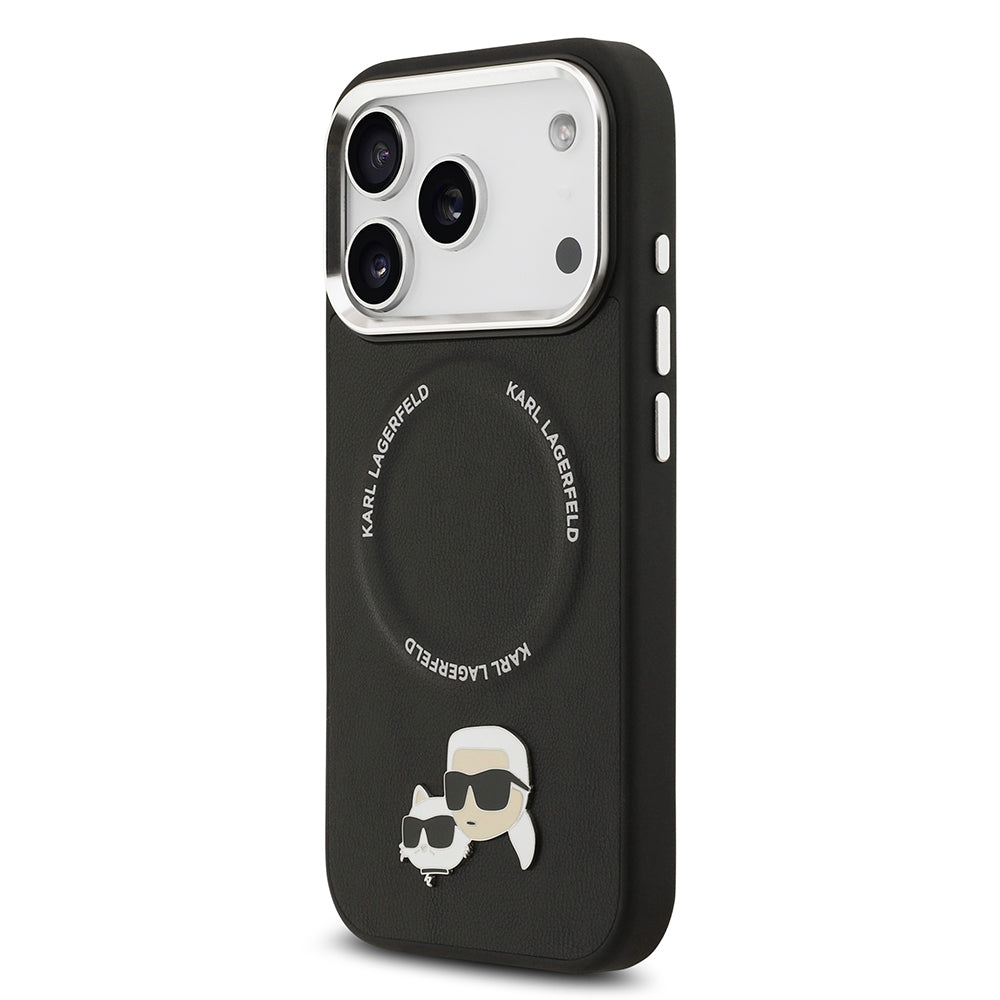 Apple iPhone 17 Pro Kılıf Karl Lagerfeld Orjinal Lisanslı M-safe Şarj Özellikli Metal Kamera ve Buton Tasarımlı K&C PU Deri Kapak Siyah