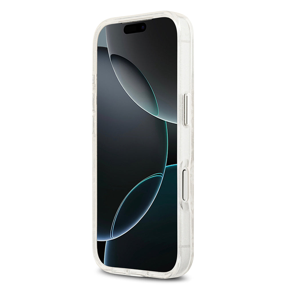 Apple iPhone 17 Pro Kılıf Karl Lagerfeld Orjinal Lisanslı Parlayan Simli Karl & Choupette Heads Kapak Gri