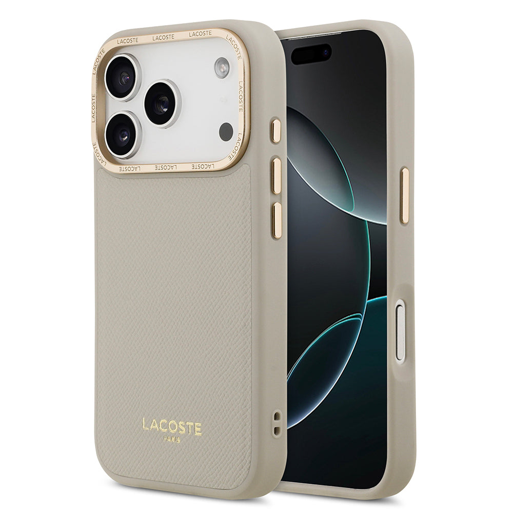 Apple iPhone 17 Pro Kılıf Lacoste Orjinal Lisanslı M-safe Şarj Özellikli Champs Elysees PU Deri Tasarımlı Kapak Gri