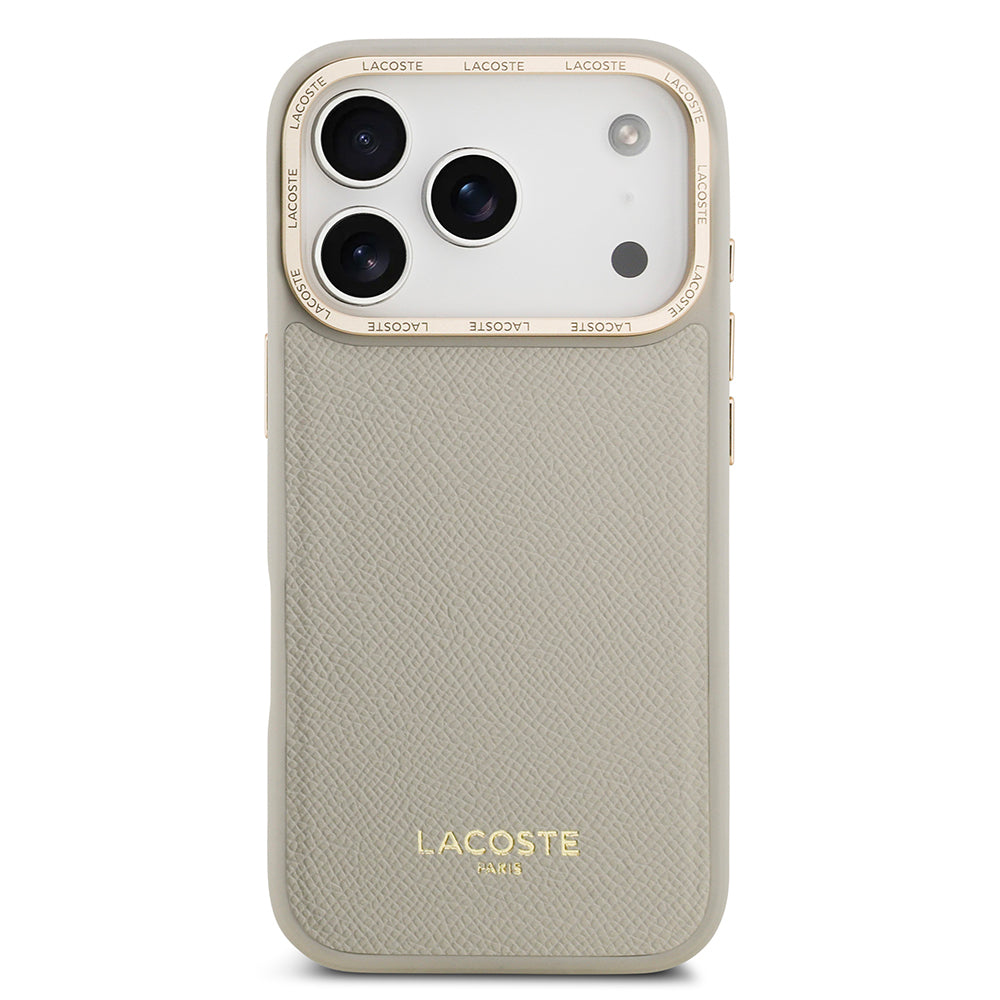 Apple iPhone 17 Pro Kılıf Lacoste Orjinal Lisanslı M-safe Şarj Özellikli Champs Elysees PU Deri Tasarımlı Kapak Gri