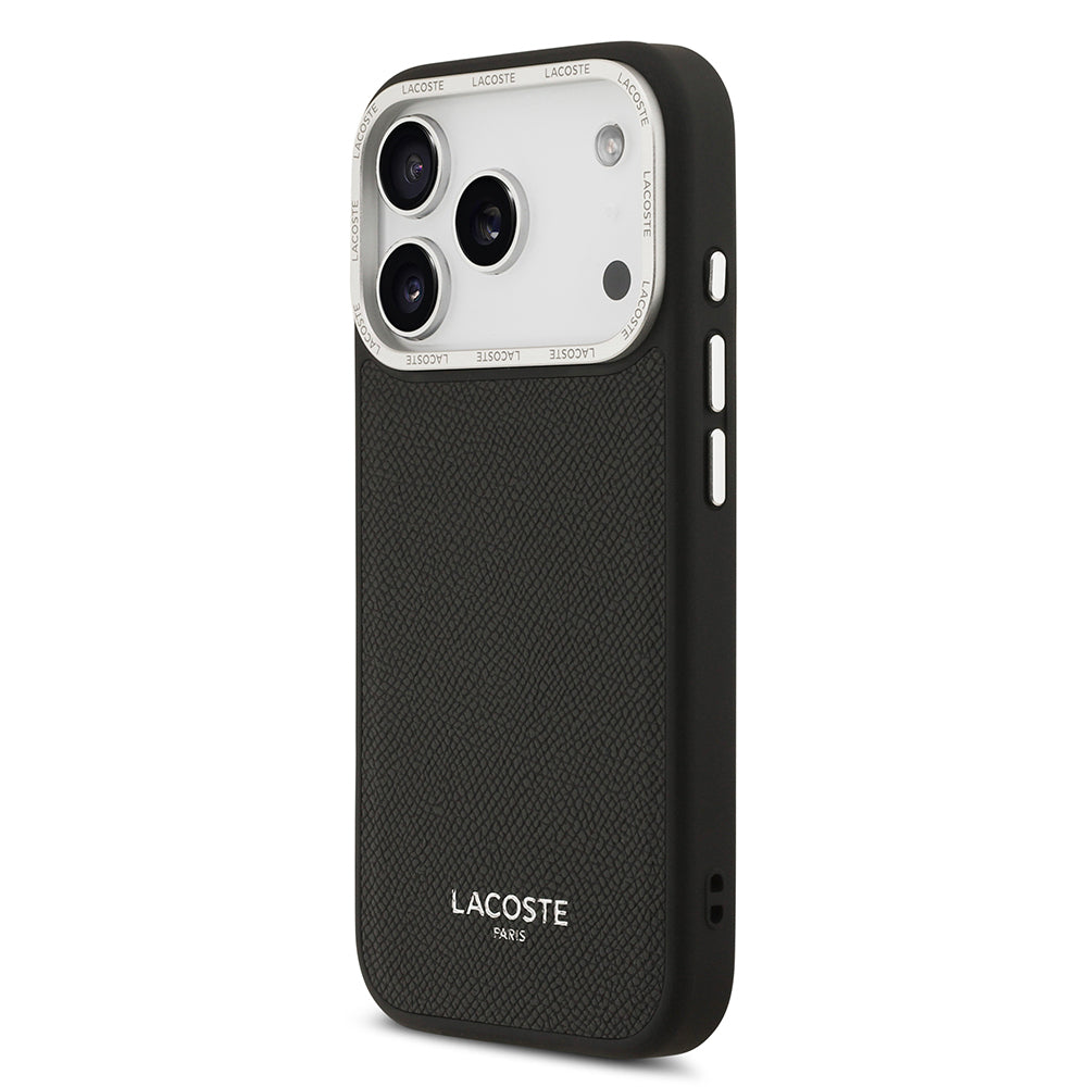 Apple iPhone 17 Pro Kılıf Lacoste Orjinal Lisanslı M-safe Şarj Özellikli Champs Elysees PU Deri Tasarımlı Kapak Siyah