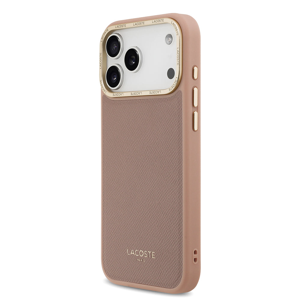 Apple iPhone 17 Pro Kılıf Lacoste Orjinal Lisanslı M-safe Şarj Özellikli Champs Elysees PU Deri Tasarımlı Kapak Pembe