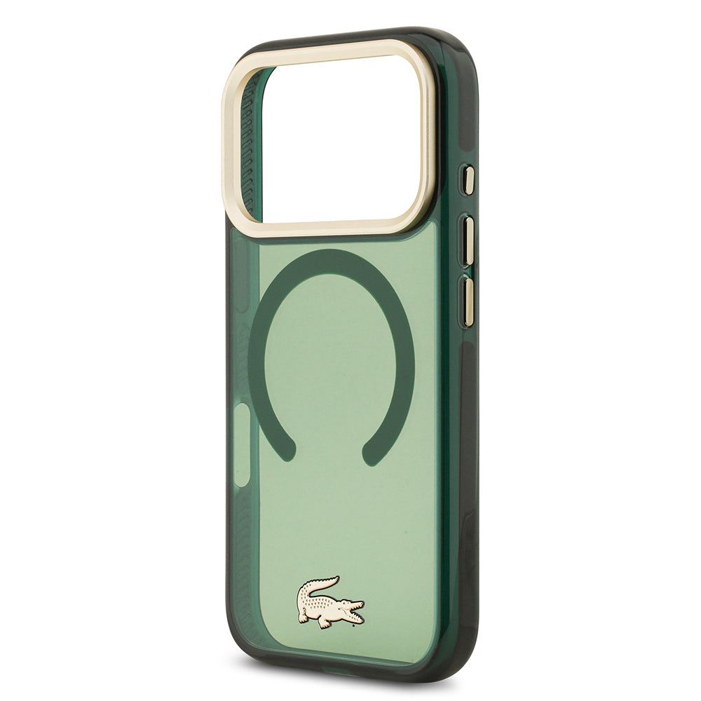 Apple iPhone 17 Pro Kılıf Lacoste Orjinal Lisanslı M-safe Şarj Özellikli Gold Timsah Logolu Buzlu Kapak Yeşil