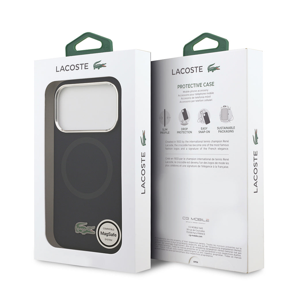 Apple iPhone 17 Pro Kılıf Lacoste Orjinal Lisanslı M-safe Şarj Özellikli İkonik Logolu Metal Kamera Çerçeveli Silikon Kapak Lacivert