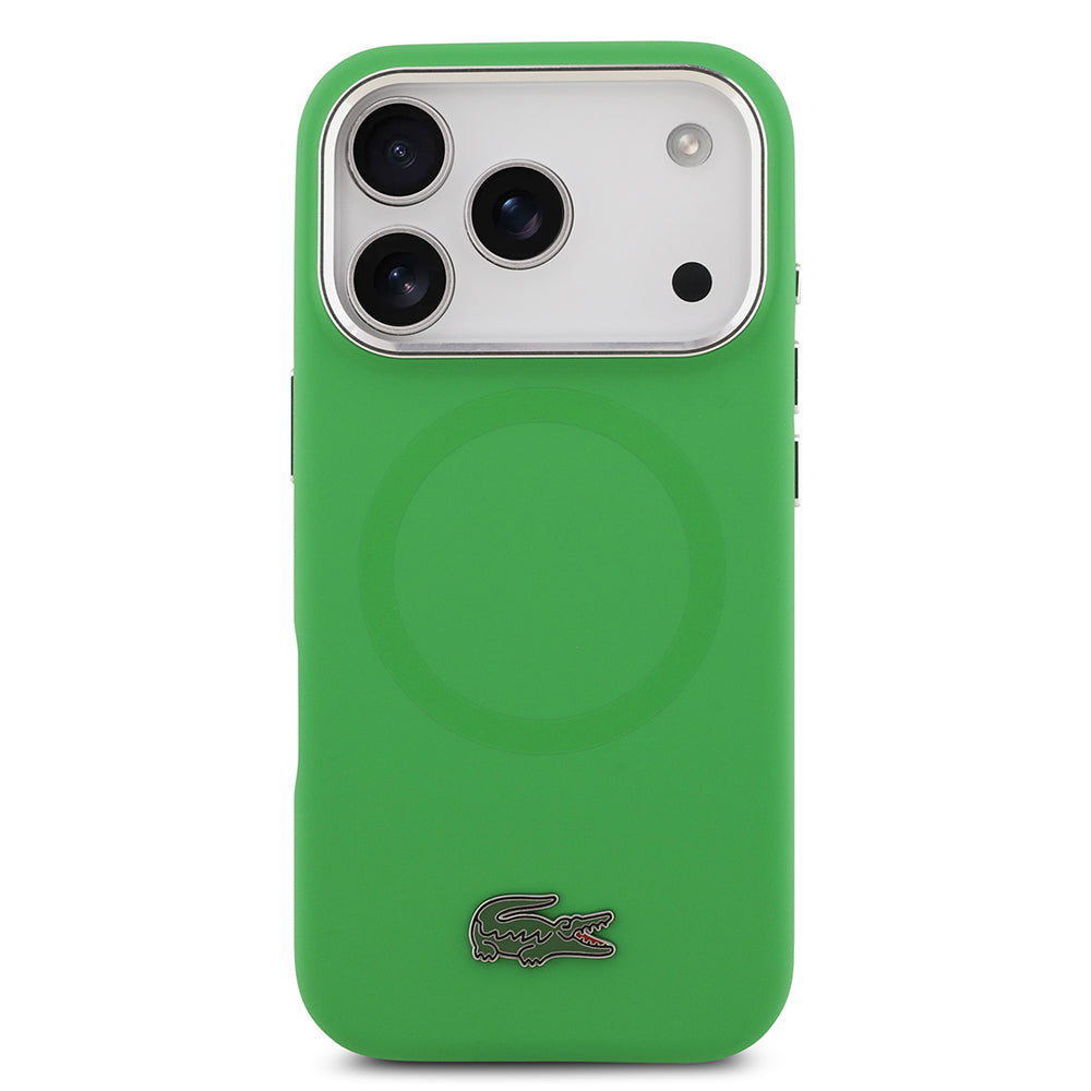 Apple iPhone 17 Pro Kılıf Lacoste Orjinal Lisanslı M-safe Şarj Özellikli İkonik Logolu Metal Kamera Çerçeveli Silikon Kapak Yeşil
