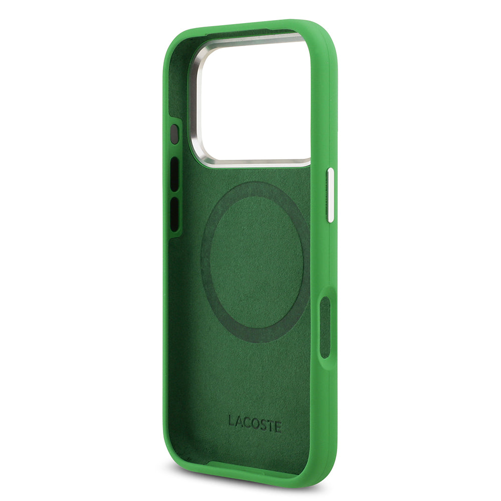Apple iPhone 17 Pro Kılıf Lacoste Orjinal Lisanslı M-safe Şarj Özellikli İkonik Logolu Metal Kamera Çerçeveli Silikon Kapak Yeşil