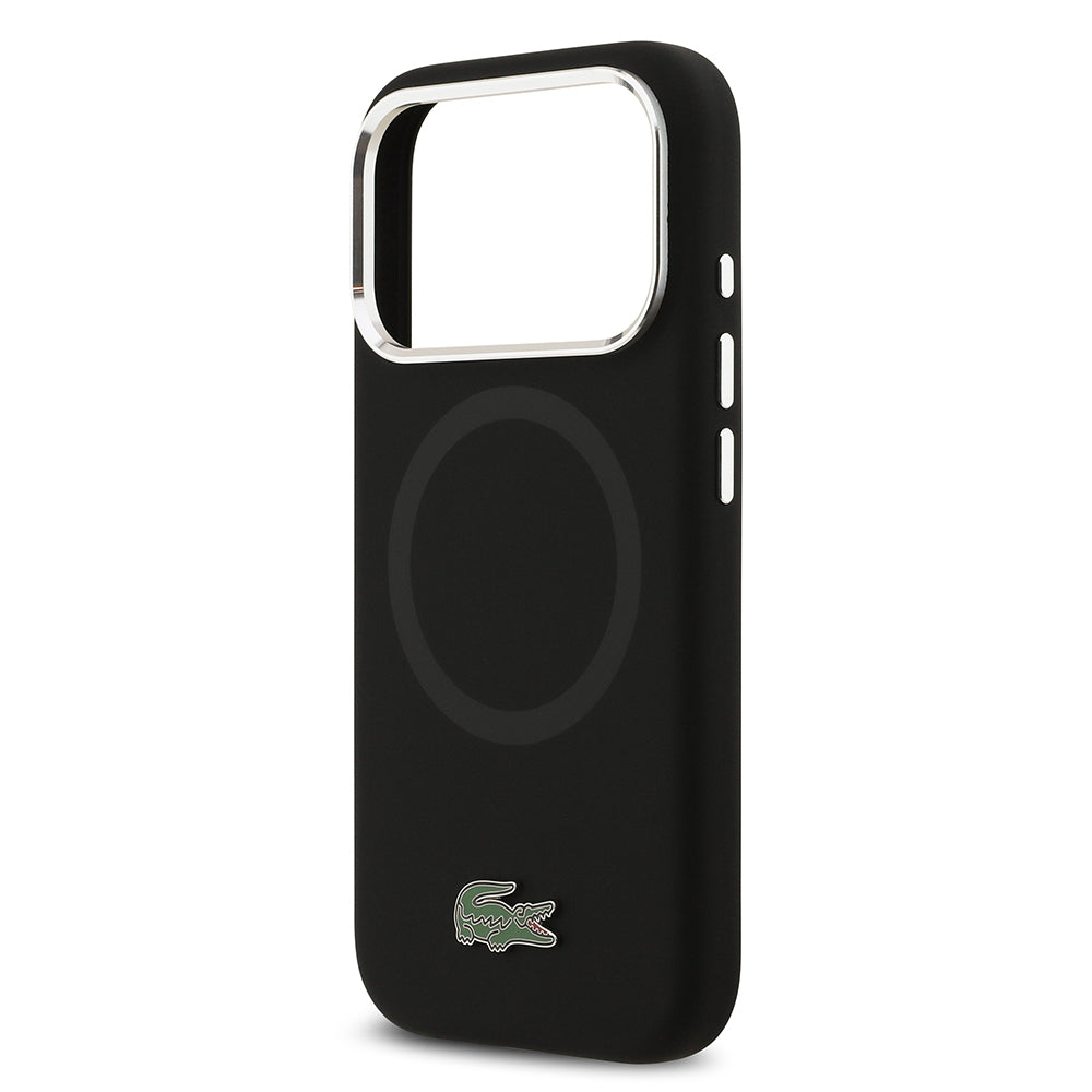 Apple iPhone 17 Pro Kılıf Lacoste Orjinal Lisanslı M-safe Şarj Özellikli İkonik Logolu Metal Kamera Çerçeveli Silikon Kapak Siyah