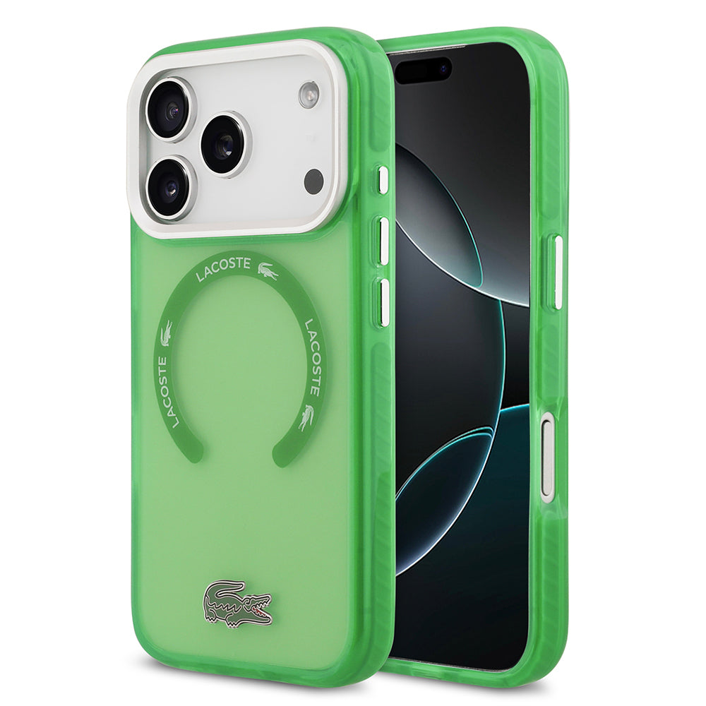 Apple iPhone 17 Pro Kılıf Lacoste Orjinal Lisanslı M-safe Şarj Özellikli İkonik Timsah Logolu Buzlu Kapak Yeşil