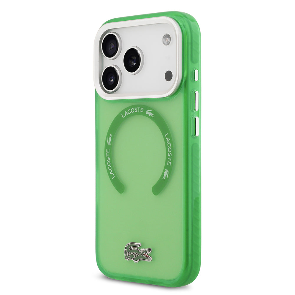 Apple iPhone 17 Pro Kılıf Lacoste Orjinal Lisanslı M-safe Şarj Özellikli İkonik Timsah Logolu Buzlu Kapak Yeşil