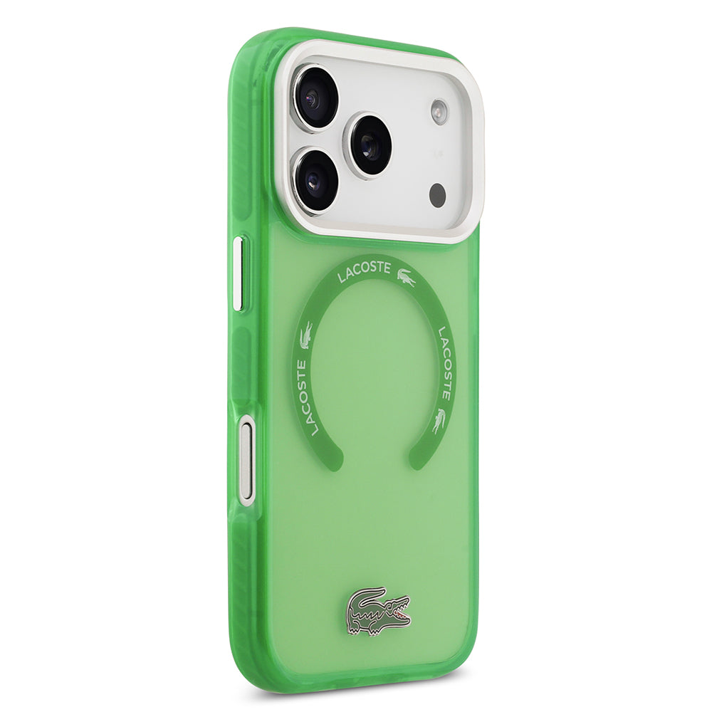 Apple iPhone 17 Pro Kılıf Lacoste Orjinal Lisanslı M-safe Şarj Özellikli İkonik Timsah Logolu Buzlu Kapak Yeşil