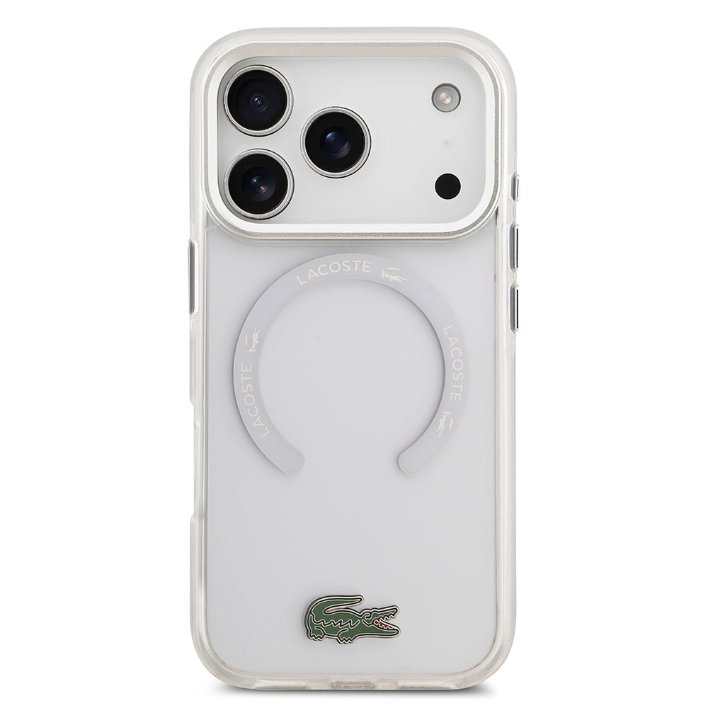 Apple iPhone 17 Pro Kılıf Lacoste Orjinal Lisanslı M-safe Şarj Özellikli İkonik Timsah Logolu Buzlu Kapak Beyaz