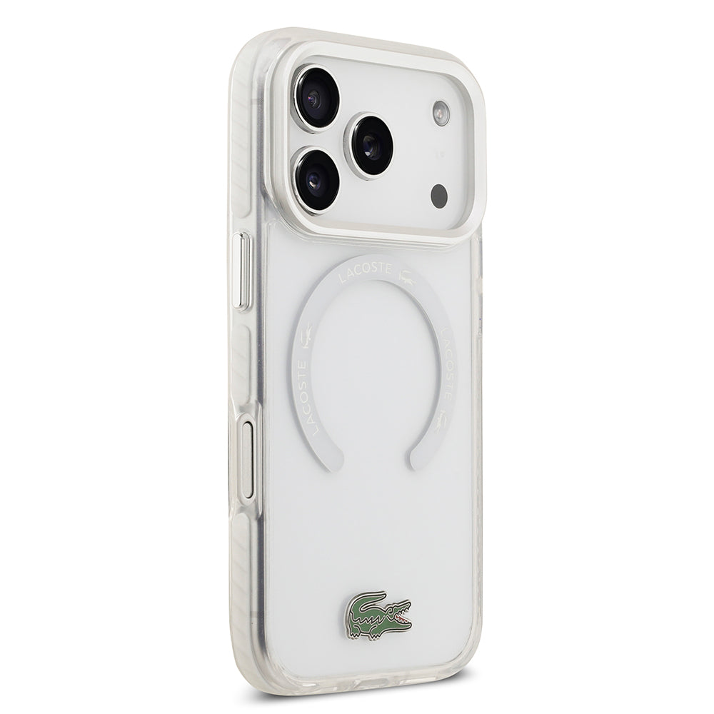Apple iPhone 17 Pro Kılıf Lacoste Orjinal Lisanslı M-safe Şarj Özellikli İkonik Timsah Logolu Buzlu Kapak Beyaz