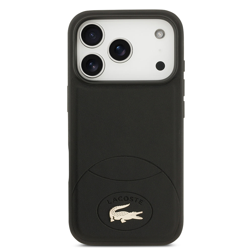 Apple iPhone 17 Pro Kılıf Lacoste Orjinal Lisanslı M-safe Şarj Özellikli PU Deri Tasarımlı Metal Logolu Kapak Siyah