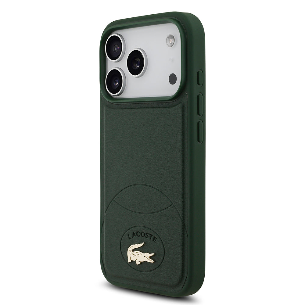 Apple iPhone 17 Pro Kılıf Lacoste Orjinal Lisanslı M-safe Şarj Özellikli PU Deri Tasarımlı Metal Logolu Kapak Yeşil
