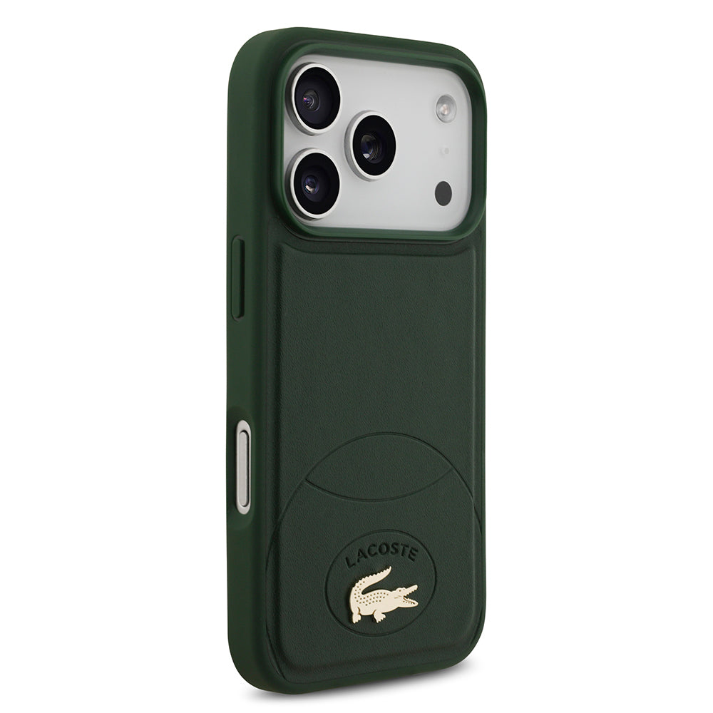 Apple iPhone 17 Pro Kılıf Lacoste Orjinal Lisanslı M-safe Şarj Özellikli PU Deri Tasarımlı Metal Logolu Kapak Yeşil