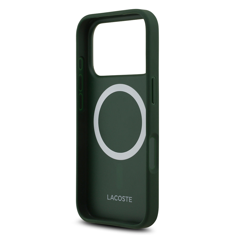 Apple iPhone 17 Pro Kılıf Lacoste Orjinal Lisanslı M-safe Şarj Özellikli PU Deri Tasarımlı Metal Logolu Kapak Yeşil