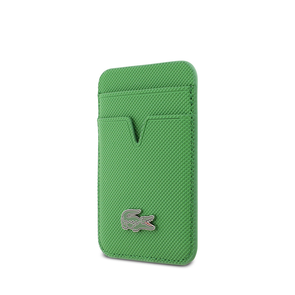 Apple iPhone 17 Pro Kılıf Lacoste Orjinal Lisanslı M-safe Şarj Özellikli PU Pike Desenli Metal Logolu Kartlıklı Kapak Yeşil