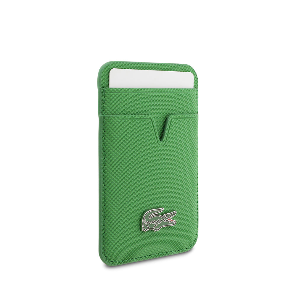 Apple iPhone 17 Pro Kılıf Lacoste Orjinal Lisanslı M-safe Şarj Özellikli PU Pike Desenli Metal Logolu Kartlıklı Kapak Yeşil