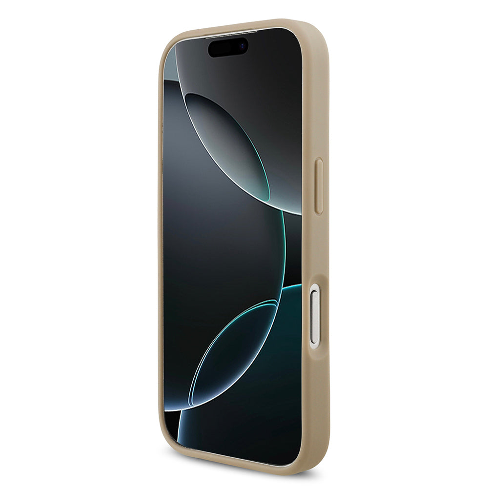 Apple iPhone 17 Pro Kılıf Lacoste Orjinal Lisanslı M-safe Şarj Özellikli PU Pike Desenli Metal Logolu Kartlıklı Kapak Bej