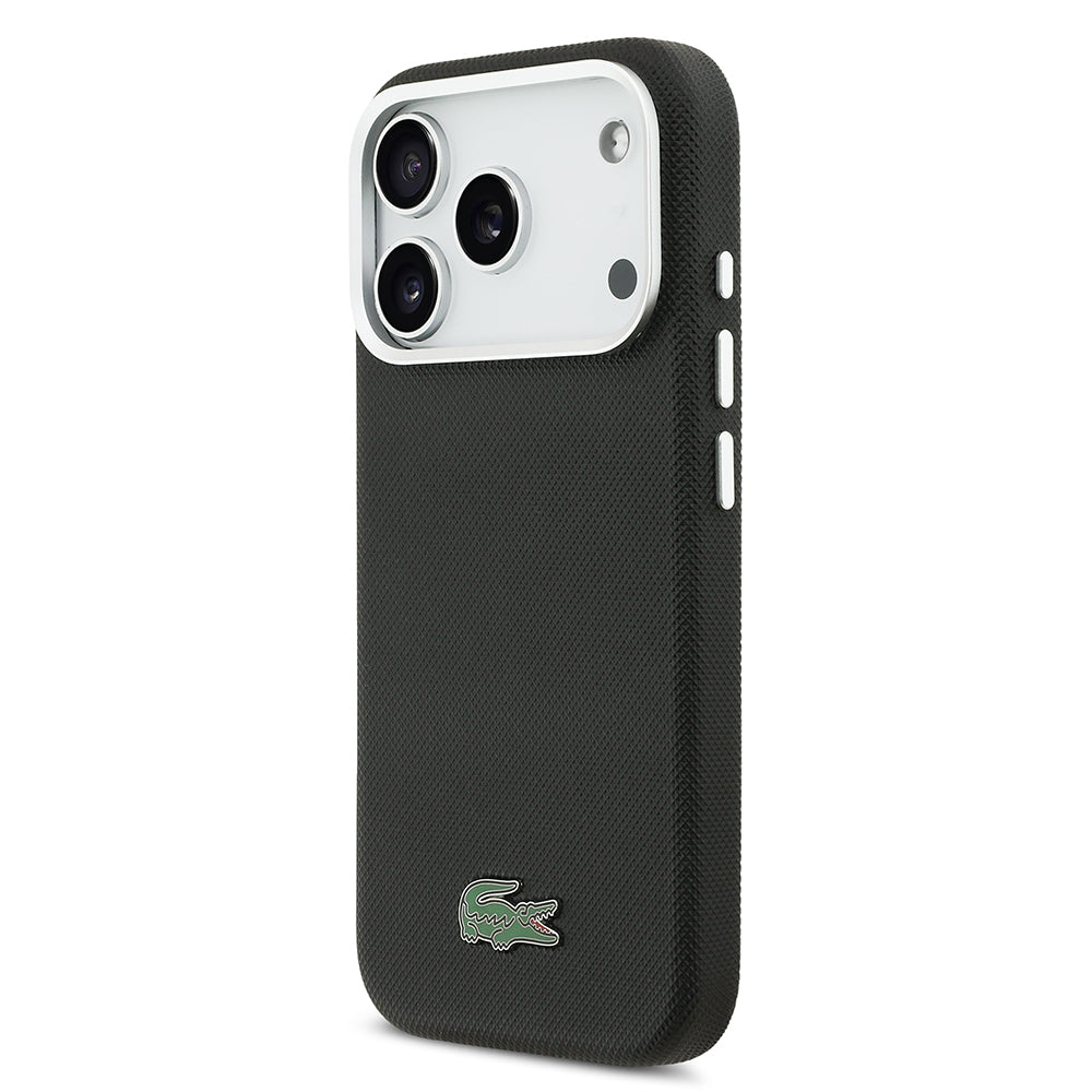 Apple iPhone 17 Pro Kılıf Lacoste Orjinal Lisanslı M-Safe Şarj Özellikli PVC Pike Desenli Arka Yüzey İkonik Timsah Dokuma Logolu Kapak Yeşil