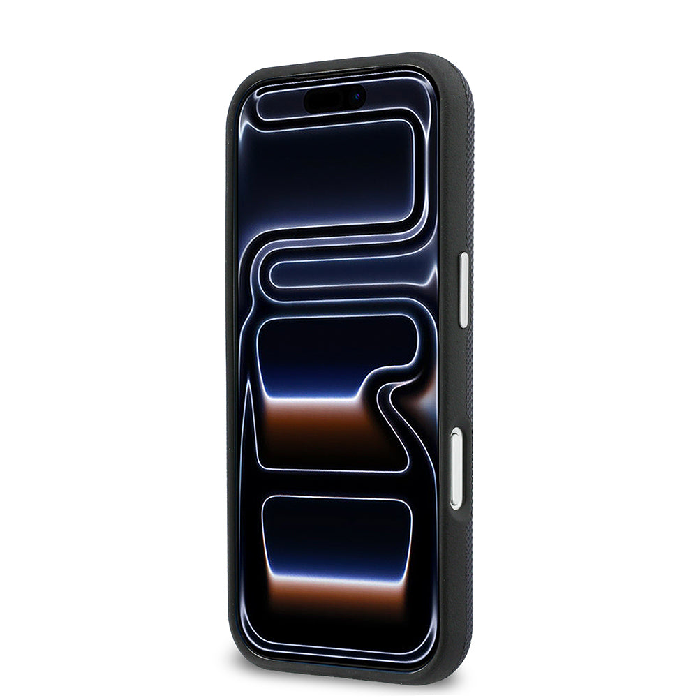 Apple iPhone 17 Pro Kılıf Lacoste Orjinal Lisanslı M-Safe Şarj Özellikli PVC Yarı Pike Desenli Arka Yüzey İkonik Timsah Dokuma Logolu Kapak Lacivert