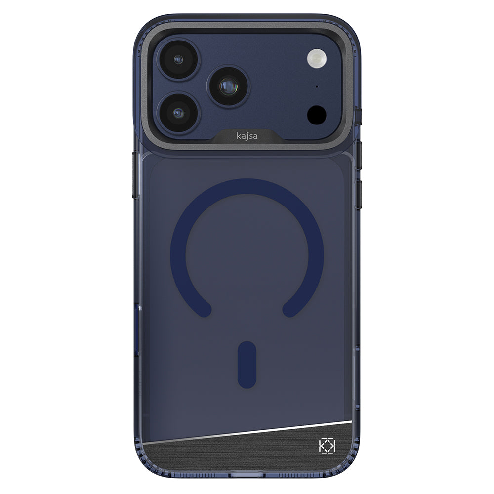 Apple iPhone 17 Pro Kılıf M-safe Şarj Özellikli Airbag Tasarımlı O-Ring Şeffaf Kajsa Trans Alüminyum Shield Serisi Kapak Mavi