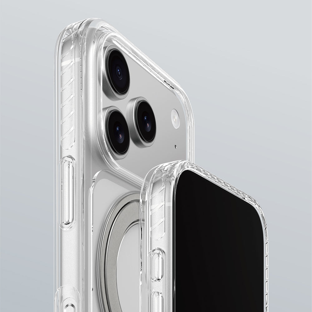 Apple iPhone 17 Pro Kılıf M-Safe Şarj Özellikli Airbag Tasarımlı Standlı AmazingThing Titan Pro MagSpin Kapak Siyah