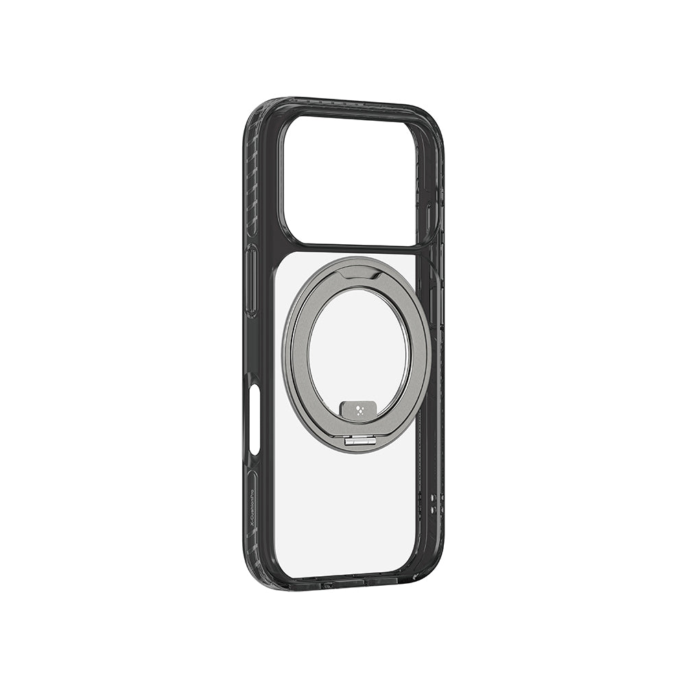Apple iPhone 17 Pro Kılıf M-Safe Şarj Özellikli Airbag Tasarımlı Standlı AmazingThing Titan Pro MagSpin Kapak Siyah