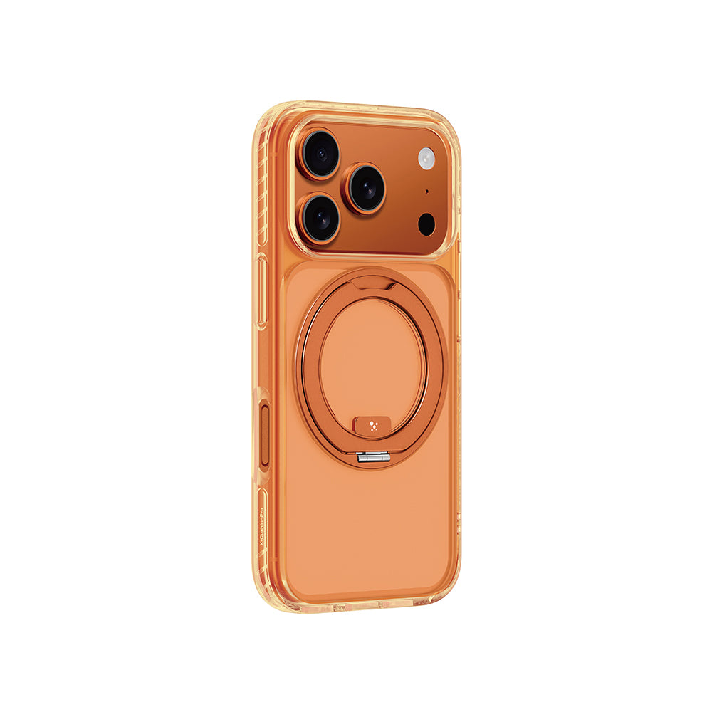 Apple iPhone 17 Pro Kılıf M-Safe Şarj Özellikli Airbag Tasarımlı Standlı AmazingThing Titan Pro MagSpin Kapak Turuncu