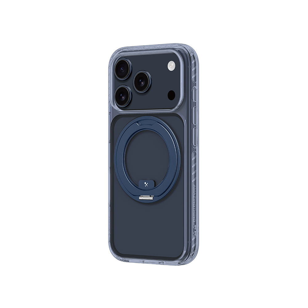 Apple iPhone 17 Pro Kılıf M-Safe Şarj Özellikli Airbag Tasarımlı Standlı AmazingThing Titan Pro MagSpin Kapak Mavi