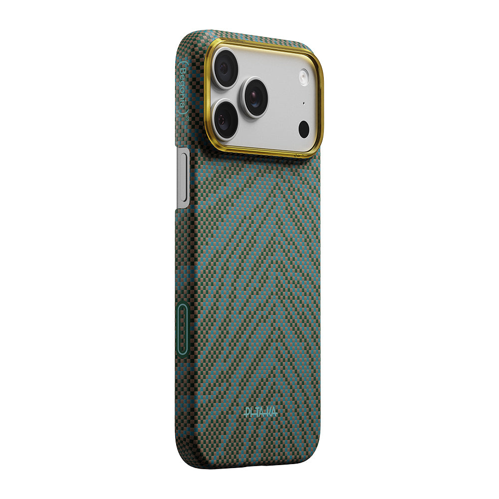 Apple iPhone 17 Pro Kılıf M-safe Şarj Özellikli Aramid Fiber Pitaka Breath of Veins Serisi Kapak Yeşil