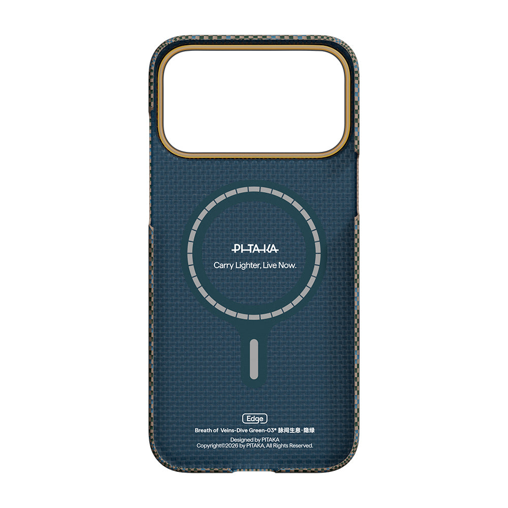 Apple iPhone 17 Pro Kılıf M-safe Şarj Özellikli Aramid Fiber Pitaka Breath of Veins Serisi Kapak Yeşil